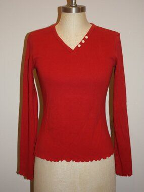 OLD NAVY LONG SLEEVE V-NECK RED COTTON T-SHIRT TOP - SMALL 2 4